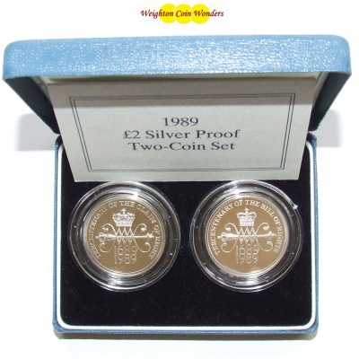 1989 Silver Proof £2 Set - BILL & CLAIM of Rights